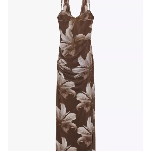 Zara Brown Floral Maxi Dress - Picture 4 of 8